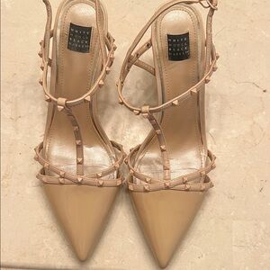 White House Black Market Beige Studded Heels